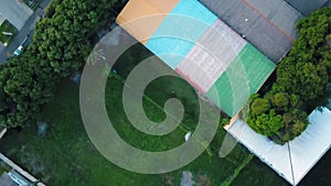 Aerial top down of colorful shed roof in summer in Cuiaba Mato Grosso