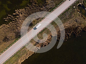 Aerial top down drone shot. Highway traffic