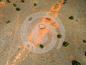 Aerial top down of field in Bom Jardim during summer in Nobres countryside in Mato Grosso