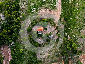 Aerial top down of house in the countryside during summer in Mato Grosso