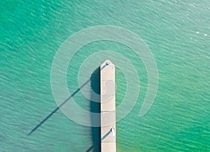 Aerial top down of little boat jetty