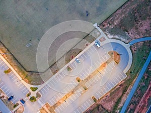 Aerial top down of Patriots Park parking lot in Grovetown Augusta Georgia
