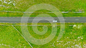 Aerial top-down road view, the Burren region of County Clare, Ireland