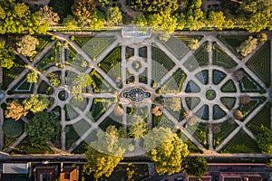 Aerial Top Down View of Ajuda Botanical Gardens at Sunrise in Lisbon, Portugal photo