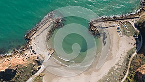 Aerial top down view of beautiful bay.  Bolata beach on Black sea, Bulgaria. Famous bay near Cape Kaliakra