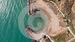 Aerial top down view of beautiful bay.  Bolata beach on Black sea, Bulgaria. Famous bay near Cape Kaliakra