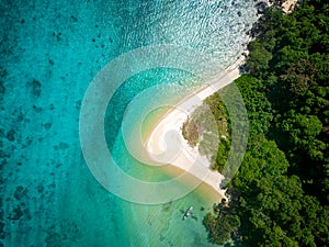 Aerial top down view of the beautiful Chong Khat bay at the remote Surin islands