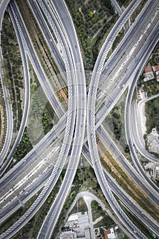 Aerial top down view of a big highway interchange