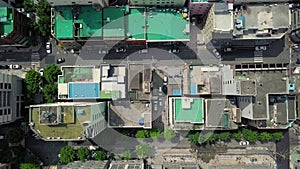 Aerial top down view of city. Urban architecture