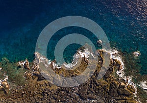 Aerial top down view of the coastline of the Big Island