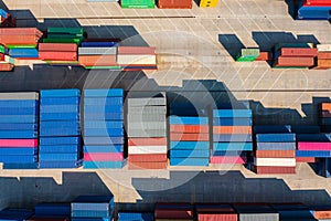 Aerial top down view about empty containers waiting for transport at Budapest Freeport.