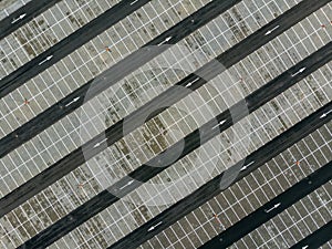 Aerial top down view of empty parking lot