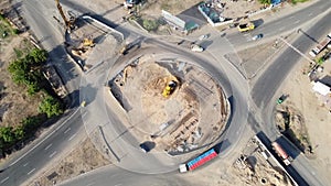 Aerial Top-Down View Of Heavy Road Traffic And Moving Car and Truck