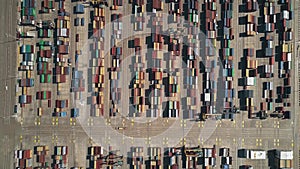 Aerial top-down view hyperlapse of port container terminal