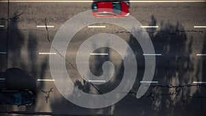 Aerial top down view of low car traffic on the highway.