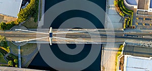 Aerial top down view of the millennium bridge on Marine Parade in Southport Merseyside England