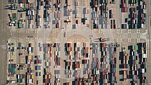 Aerial top-down view of port container terminal
