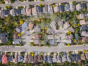 Aerial Top Down View of Residential Neighbourhood in Calgary, Alberta, Canada