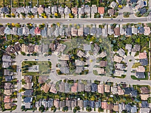 Aerial Top Down View of Residential Neighbourhood in Calgary, Alberta, Canada