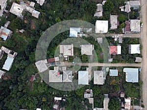 Aerial Top Down view on Streets in Armenia. City of Gyumri