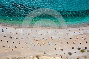 Aerial top down view to the beach of Glyfada district, south Athens Riviera, Greece,