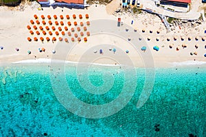 Aerial top down view to Petani Beach on the Ionian island of Kefalonia