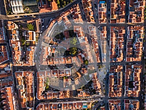 Aerial Top Down View of Traditional Residential Neighbourhood in Lisbon, Portugal