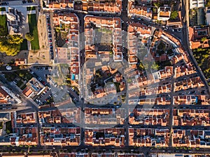 Aerial Top Down View of Traditional Residential Neighbourhood in Lisbon, Portugal