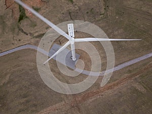Aerial top down view of wind turbine in Oklahoma