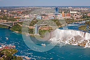 Aerial top landscape view of Niagara Falls  between United States of America and Canada