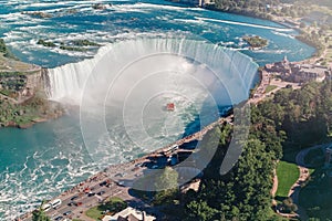 Aerial top landscape view of Niagara Falls  between United States of America and Canada