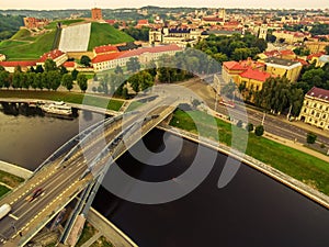 Aerial top night view of Old Town in Vilnius, Lithuania