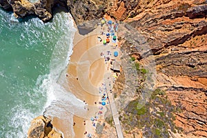 Aerial top shot from Praia Do Camillo in Lagos Portugal photo