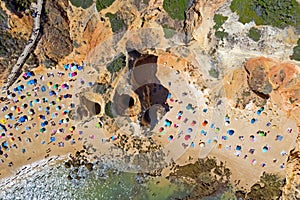 Aerial top shot from Praia do Camillo near Lagos in the Algarve Portugal