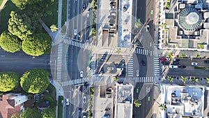 Aerial Top video view of busy street intersection 