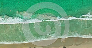 aerial top view above white sand beach..turquoise sea at Kata beach Phuket.