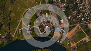 Aerial top view of Akosombo town in Ghana