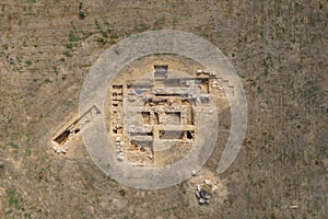 Aerial top view of ancient ruins in Pafos, Cyprus. Famous attractions in Paphos city