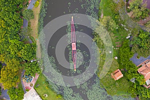Aerial top view of The Ancient Siam City, the museum park with lake, in Samut Prakan Province, Bangkok, Thailand. Thai