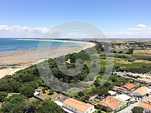 Aerial top view of Atlantic coast in Island Ile de Re in France