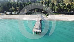 Aerial top view on the beach of Pitsunda, Abkhazia.