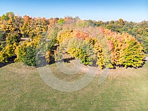 Aerial top view of beautiful autumnal park