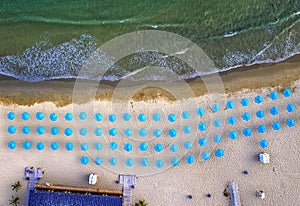 Aerial top view of a beautiful small beach