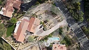 Aerial top view of big villas with pool in The East Canyon Area of Escondido, California