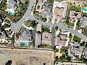 Aerial top view of big villas in Rancho Cucamonga photo