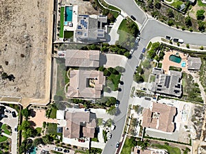 Aerial top view of big villas in Rancho Cucamonga photo
