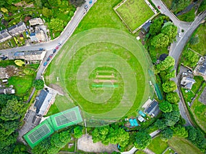 Aerial top view of Bradfield village in a green field in Berkshire, England