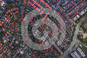 Aerial top view of building roofs of Petaling Jaya City