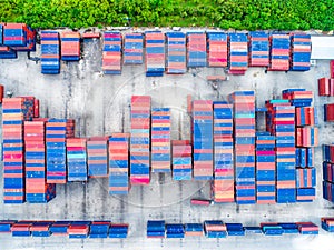 Aerial top view of cargo container shpping photo