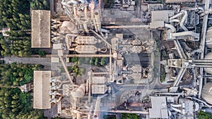 Aerial top view cement plant factory manufacturing, Cement factory machinery.